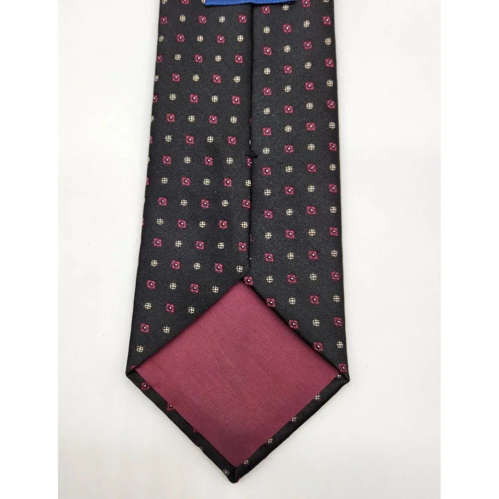 Vintage Men's Beekman Place Tie Necktie Black w/ Pink Yellow Polka Dot Polyester
